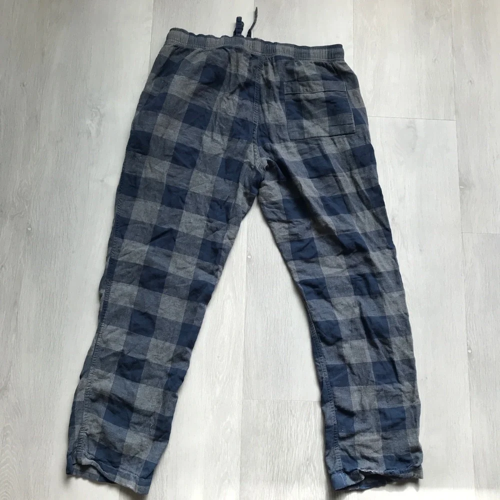 J CREW PJ PANTS BLUE CHECK COTTON LOUNGE DRAWSTRING MENS MEDIUM